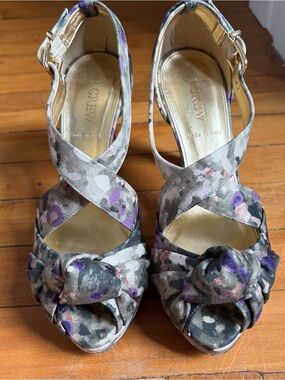 J. Crew Love-Me-Knot Floral Peep-Toe Heels | Size 7